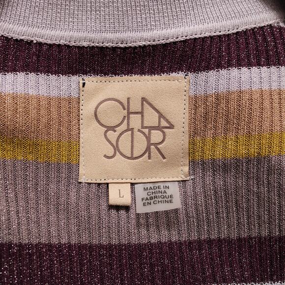 Chaser Harper Stripe Ribbed Sweater Y2K Retro V-Neck Skater Style Knit Size L - Picture 7 of 13
